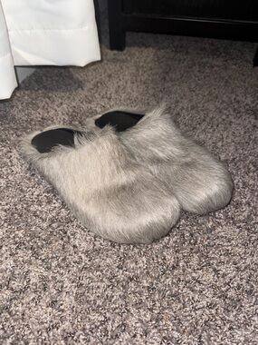 Marni Gray Fur Slip-On Loafers